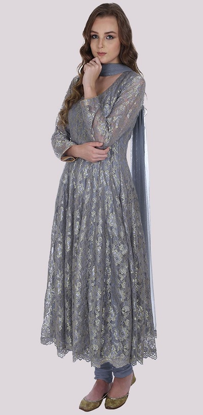 Long Net Frock Suit With Churidar