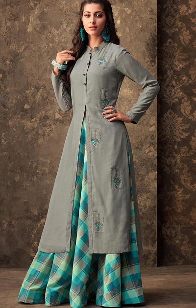 Long collared Centre slit kurta with skirt