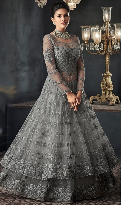 Long net A line kurti lehenga dress