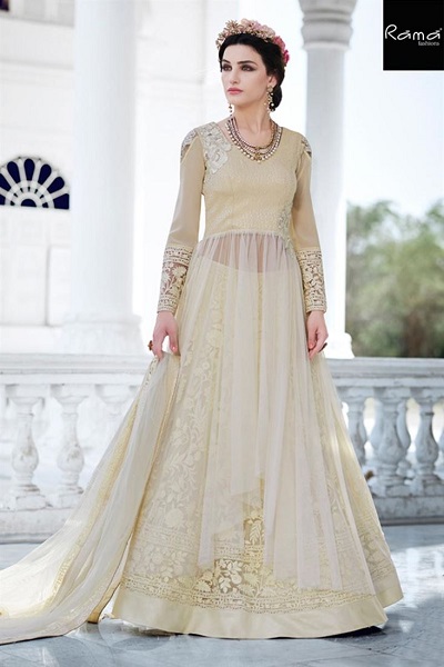 Net fawn coloured long salwar suit for ladies