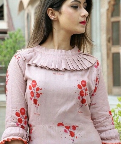 New and latest Pleated kurti neckline idea