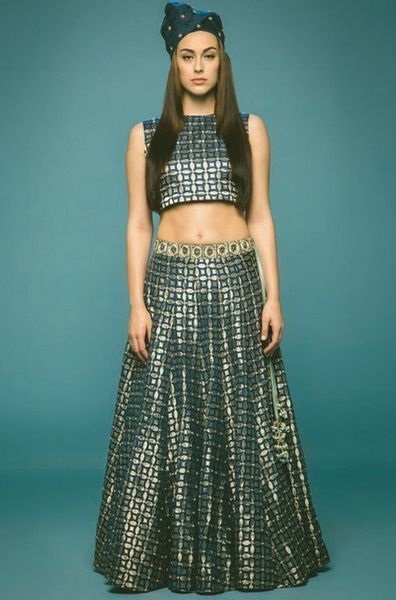Party Wear Sleeveless Crop Top With Full Flared Lehenga