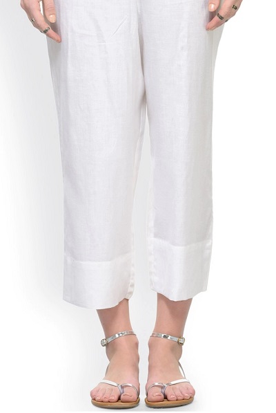 Plain White simple ankle length trousers Pants for ladies