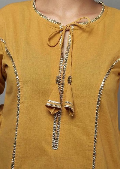 Round kurti neckline with neck strings