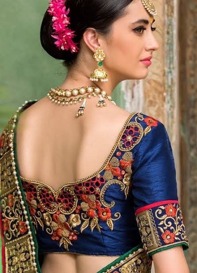 Royal blue embroidered party wear blouse pattern