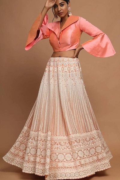 Satin Blouse With Embroidered Pink Lehenga
