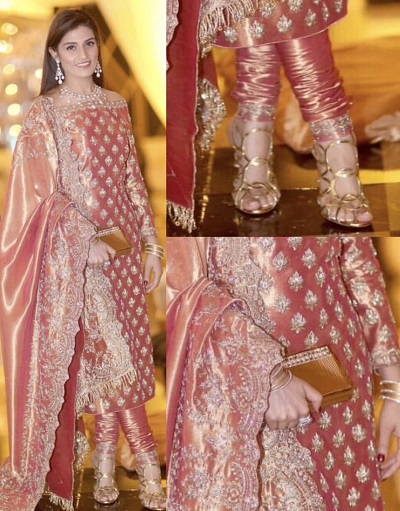 Silk Peachy Pink Stylish Bridal Salwar Suit Design