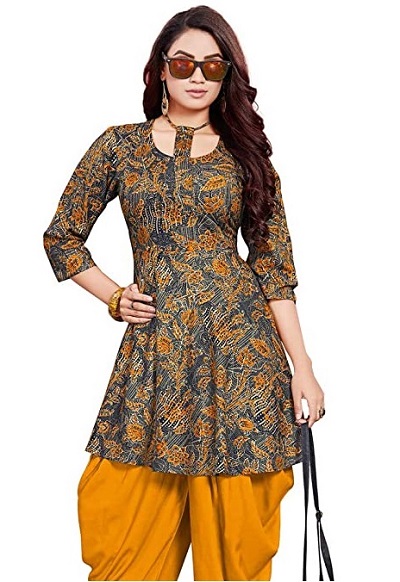Stylish Printed Frock Suit With Cotton Salwar