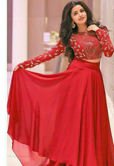 Stylish Red Crop Top Lehenga For Parties