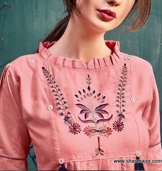 Stylish Ruffle round neckline kurti neck pattern