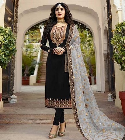 Stylish black Georgette embroidered suit