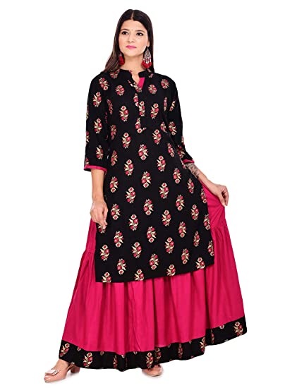 Stylish black kurta with pink skirt set