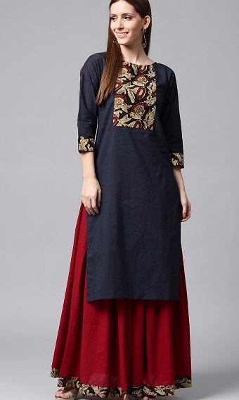 Stylish blue kurta with Maroon skirt