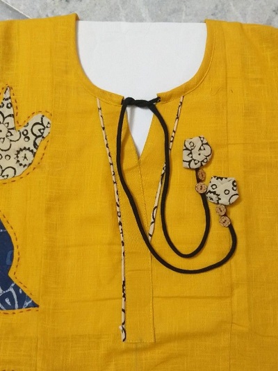 Stylish drawstring inspired kurti neck idea