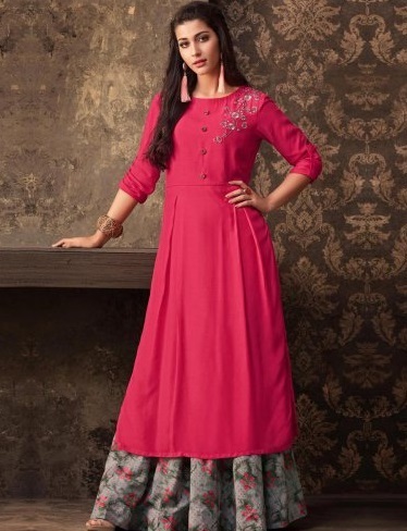 Stylish long kurta with printed long skirt