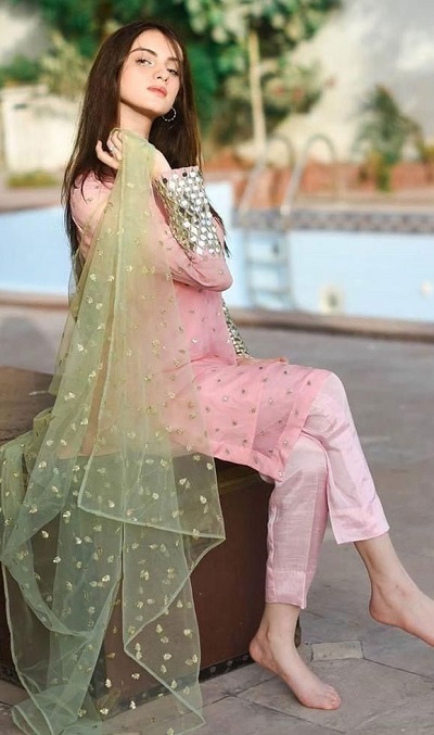 Stylish party wear net kurti pant set in pink color
