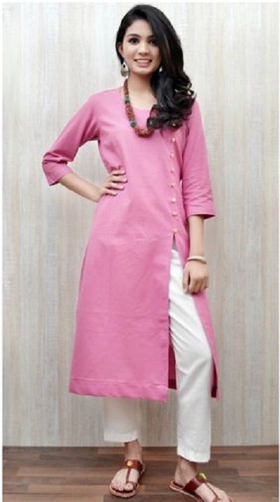 Stylish pink side cut kurti with trouser
