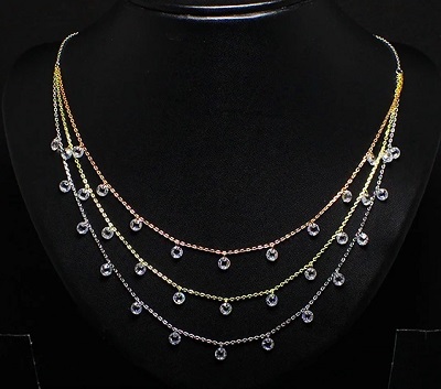 Stylish triple chain with stone work necklace