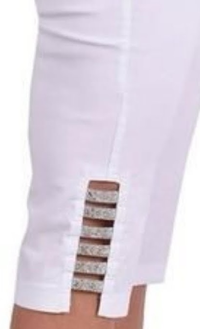 Stylish white ankle pant for women with cut work