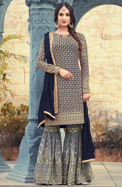 Thread work net kurti Sharara dress