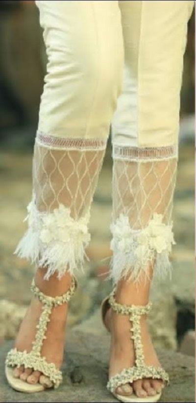 Transparent design with feathers trouser pants for women