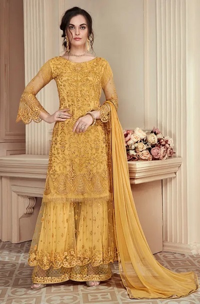 Wedding Wear yellow net salwar suit pattern