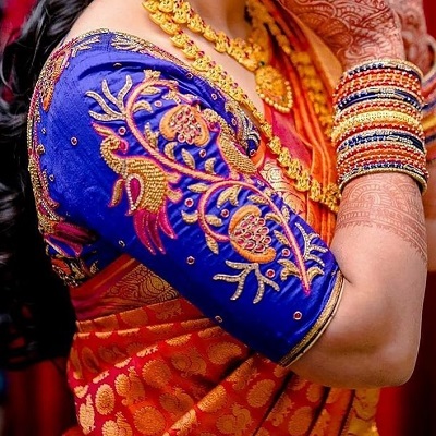 Wedding wear dark blue embroidered blouse pattern