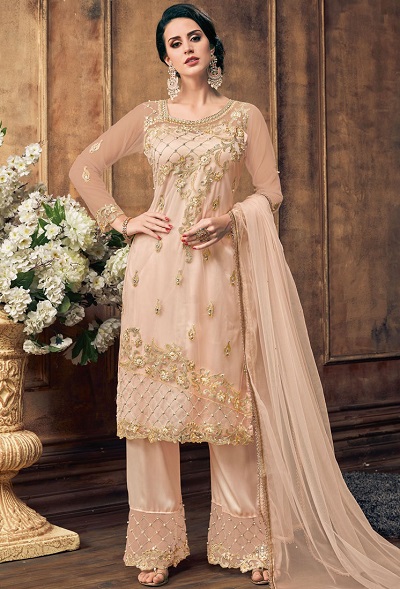 Wedding wear suit with plazo Pant in net fabric