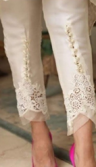 Beautiful white beaded trouser pants for women