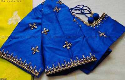 Blue Silk beautiful embroidered blouse pattern