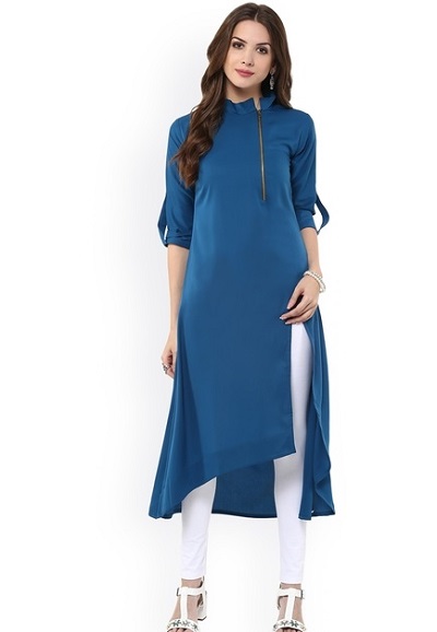 Blue High And Low Kurta With Side Cut Design