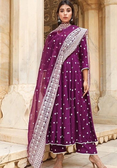 Bridal Suit With Heavy Dupatta In Wine Colour