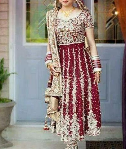 Coloured Bridal Suit With Heavy Dupatta For Wedding