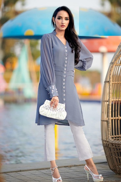 Cotton Casual Wear Kurti With Bottom In Dark Grey Color : kufhv55
