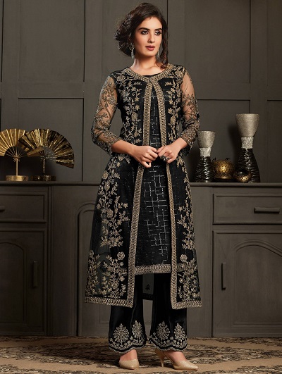 Jacket style net party wear salwar suit for ladies