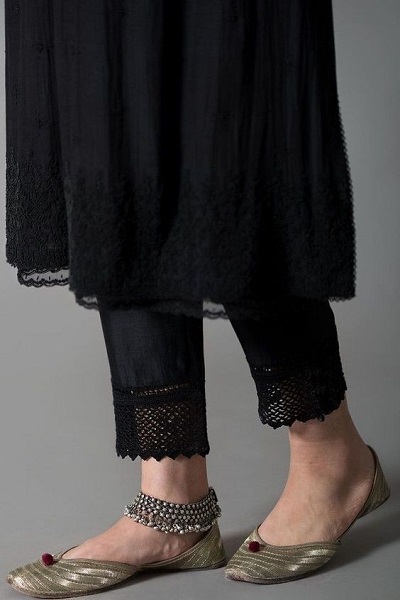 Lace embellished trouser pants for Anarkali suit