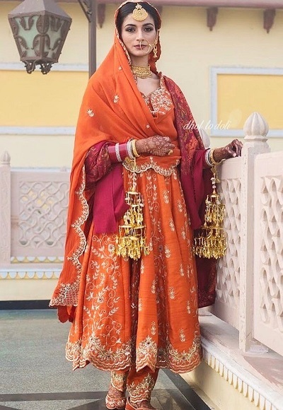 Orange Anarkali Style Bridal Suit Design
