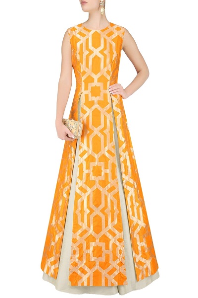 Party Wear Double Side Cut A Line Kurta With Skirt