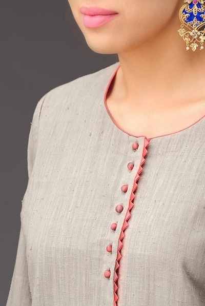Round piping kurti neckline with button placket