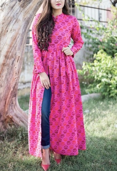 Style pink side slit kurta for women