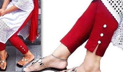 Stylish Red Ankle Pants With Buttons