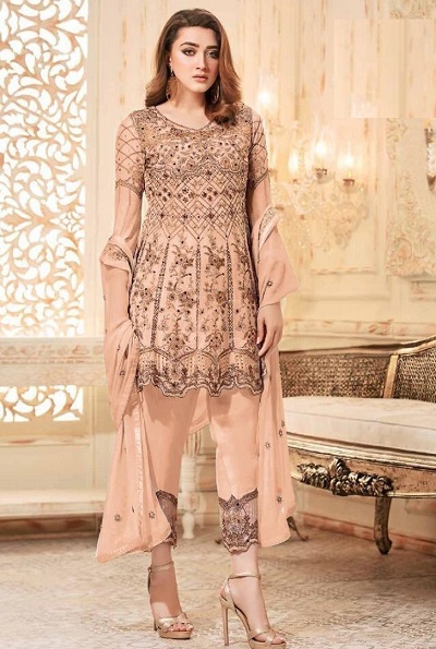 Stylish Short Tunic Trouser Net Salwar Suit For Ladies