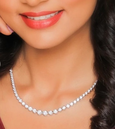 Stylish Stone Studded Thin Necklace Set For Office