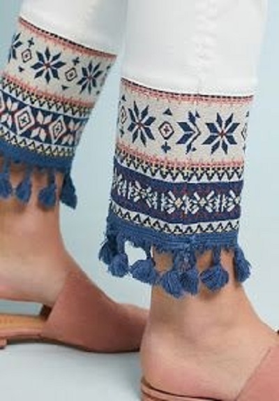 Tassels and pom pom inspired Aztec design ankle length pants