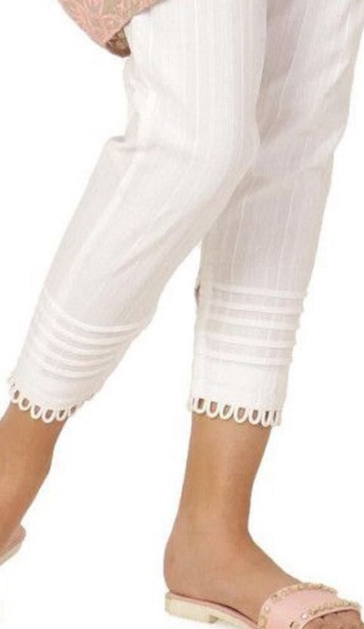 White cotton looped design ankle length pan