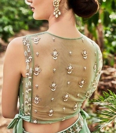 Backless blouse pattern with heavy stone work