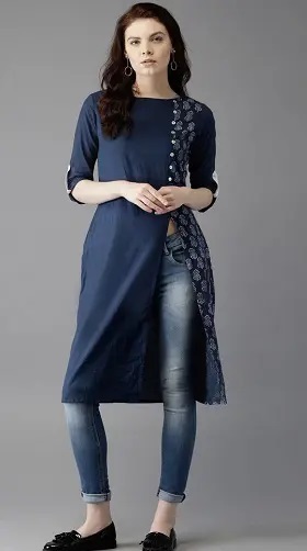 Beautiful Blue A Line Kurta With Stylish Jeans