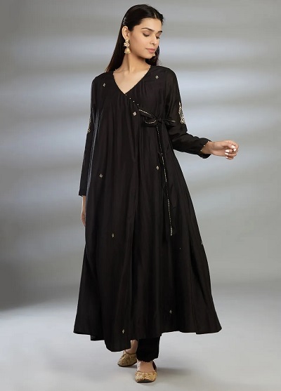 Beautiful long black angrakha kurti with trousers