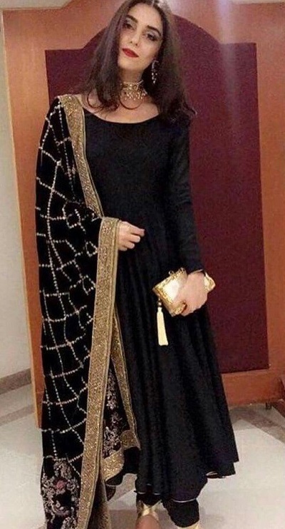 Black Anarkali suit with dupatta