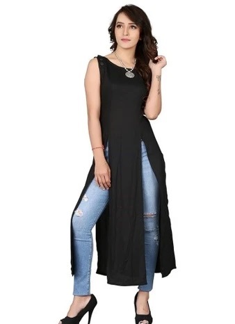 Black Two Side Slit Georgette Kurta And Jeans For Parties